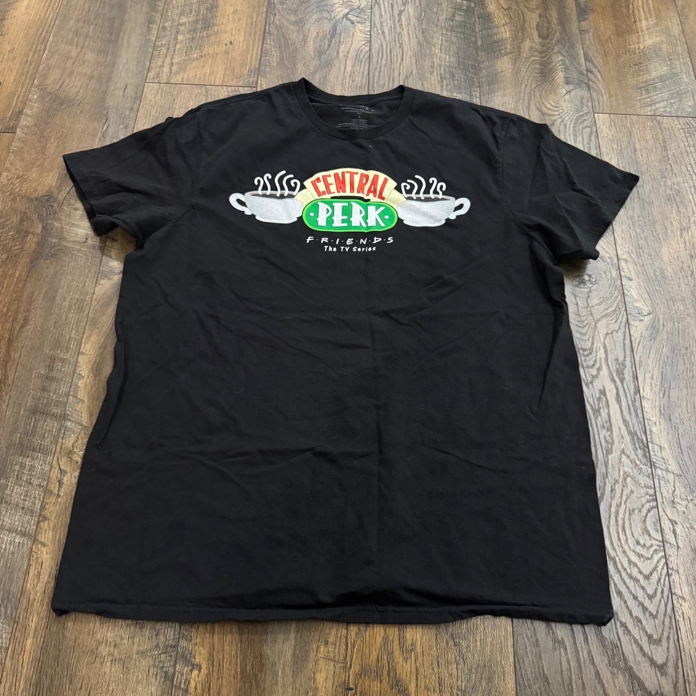 Friends Central Perk Graphic T-Shirt Black Large Cotton Coffee TV Show Tee 90s